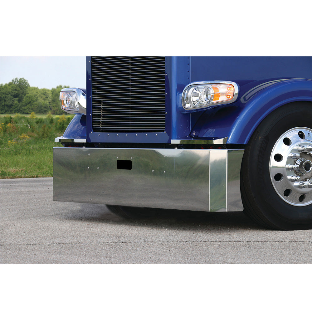 PB 379 Stainless 20" Mitered Short Radius End Bumper with 3/4" Underglow Light Cutouts and Tow Hole
