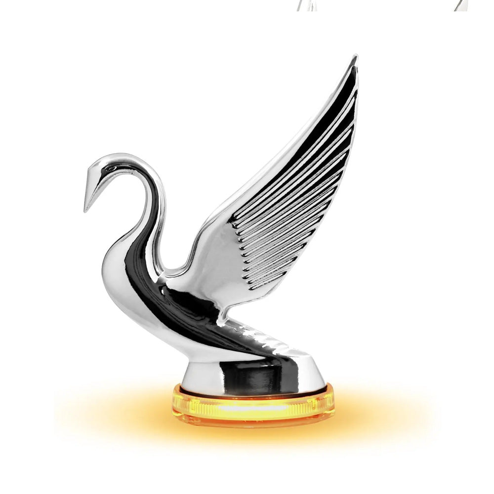 Modern Swan Hood Ornament with LED Glow Base