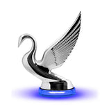 Modern Swan Hood Ornament with Blue LED with Clear Lens Glow Base
