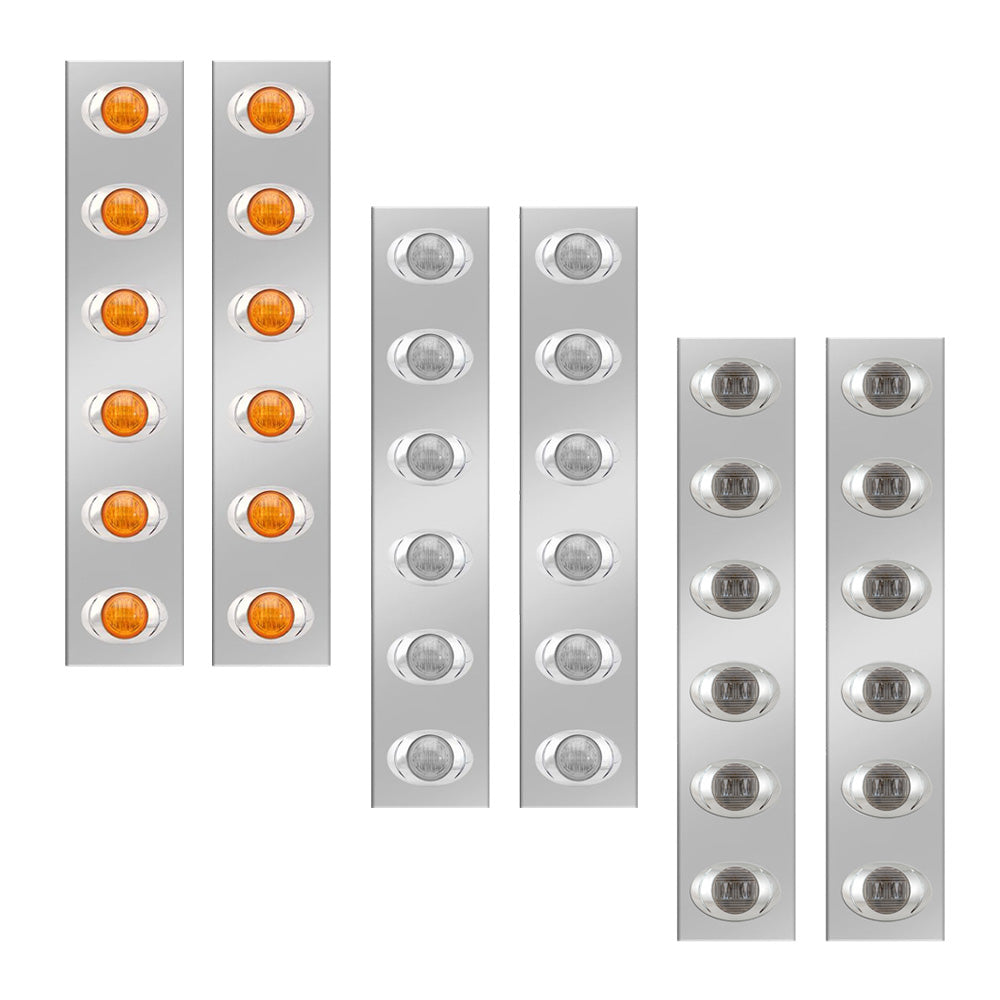 Peterbilt 13" and 15" Stainless Steel Front Air Cleaner Panels with 6 P3 LED Lights