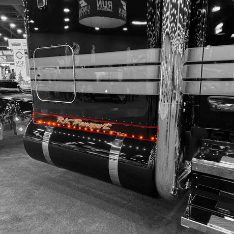 Peterbilt 589 2-1/2" x 44" sleeper panels with thirty-six 3/4" under glow light holes on bottom flange