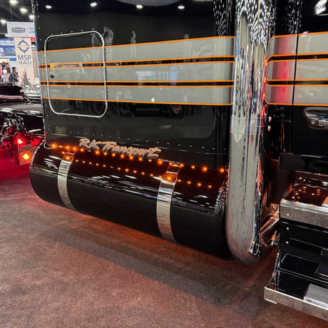 Peterbilt 589 3-1/2" x 44" sleeper panels with thirty-six 3/4" under glow light holes on bottom flange, close-up