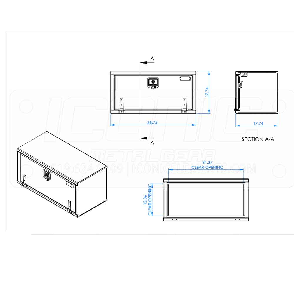 36" x 18" x 18" Smooth Fold Down T Handle Tool Box