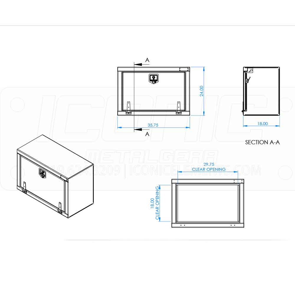 36" x 24" x 18" Smooth Fold Down T Handle Tool Box