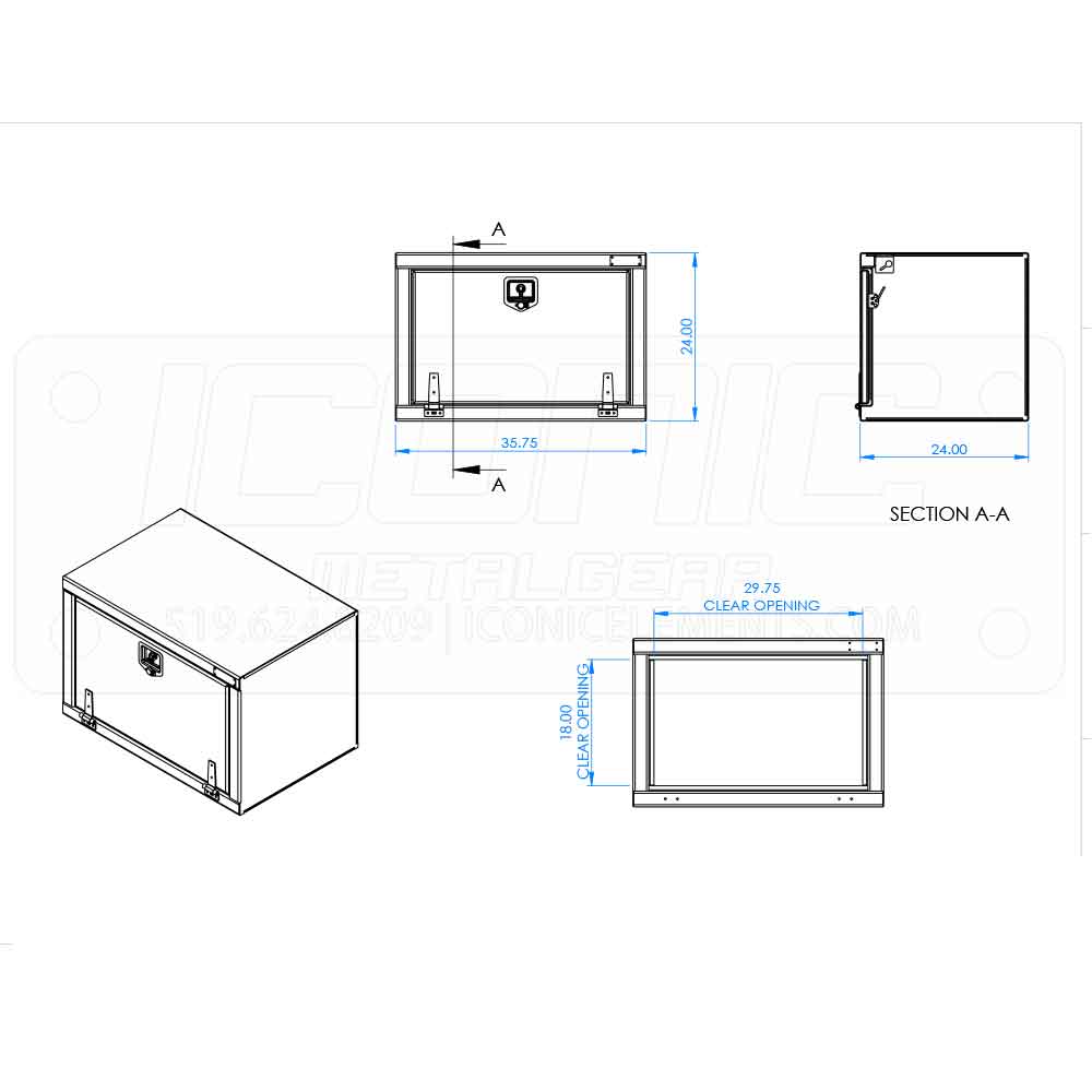 24" x 18" x 18" Smooth Fold Down T Handle Tool Box