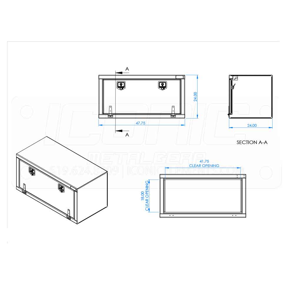 48" x 24" x 24" Smooth Fold Down T Handle Tool Box