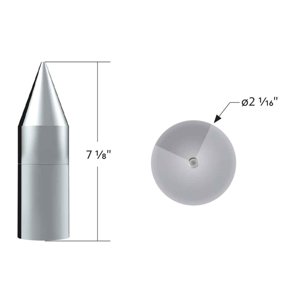 33mm x 7-1/8" Chrome Plastic Spike Flat Top Cylinder Nut Cover - Thread On