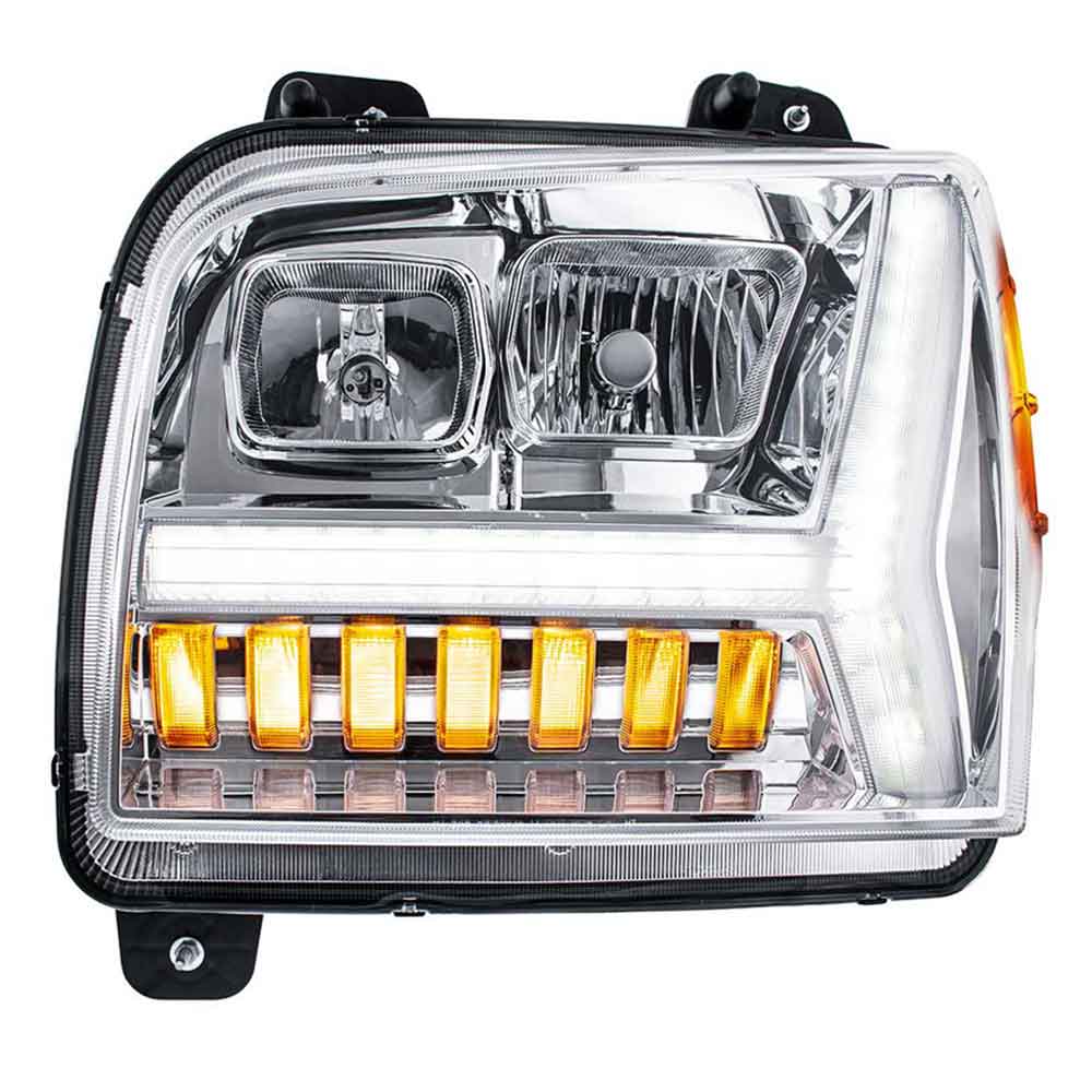 2019-2022 Kenworth W990 Chrome Inner Housing LED DRL Light Bar& Turn Signal