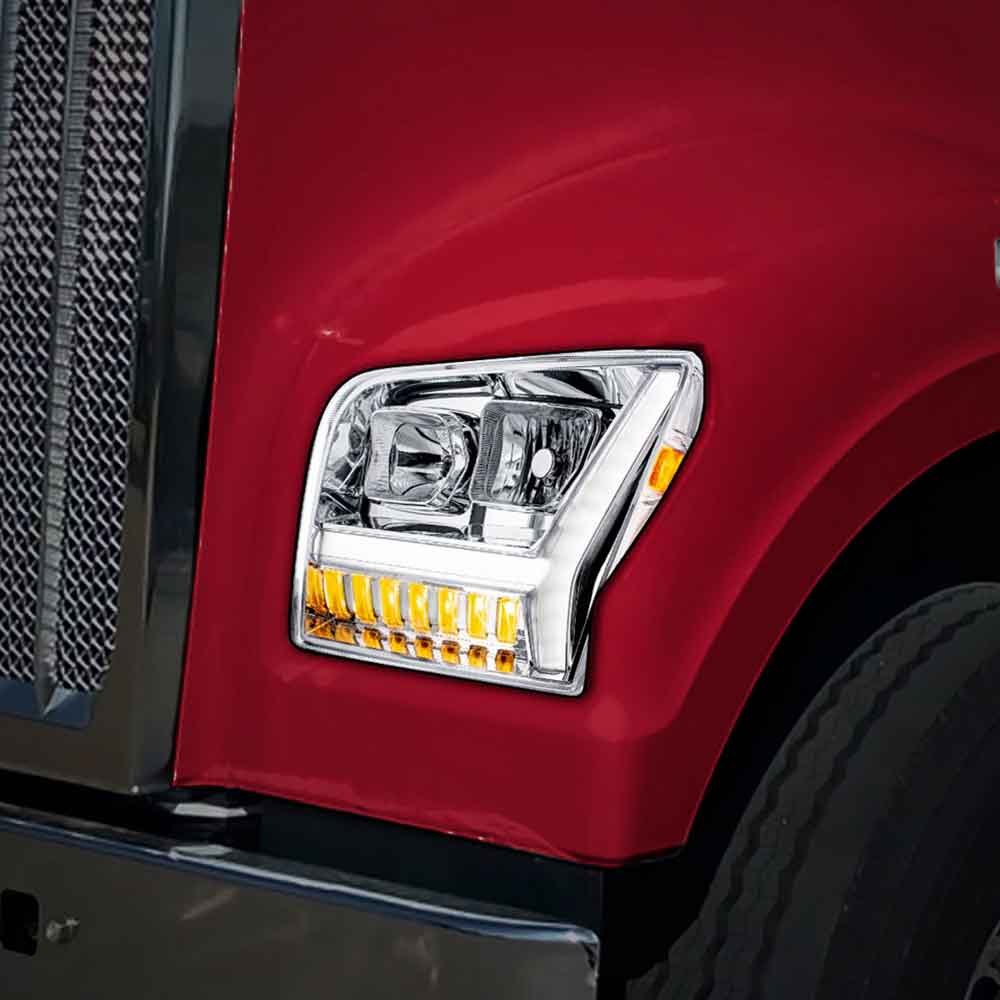 2019-2022 Kenworth W990 Chrome Inner Housing LED DRL Light Bar& Turn Signal