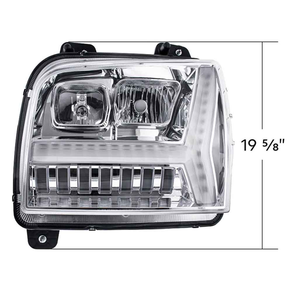 2019-2022 Kenworth W990 Chrome Inner Housing LED DRL Light Bar& Turn Signal