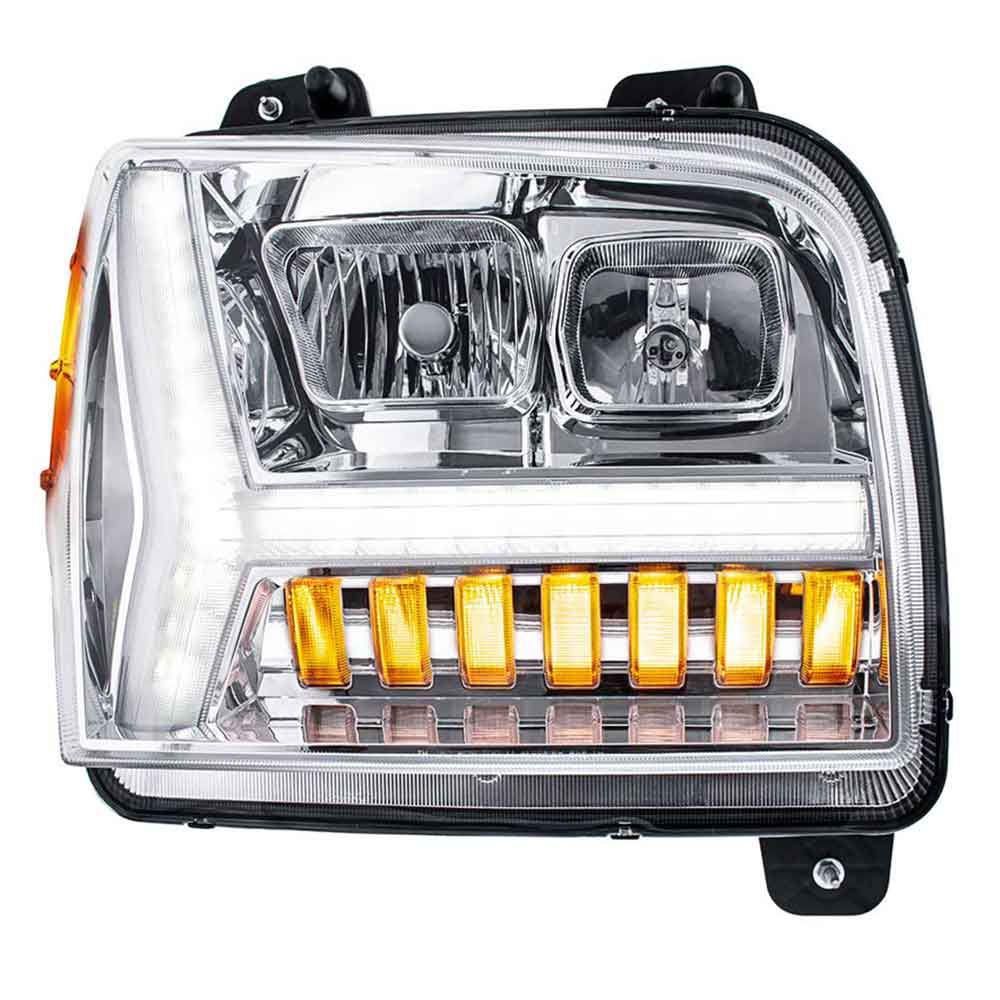 2019-2022 Kenworth W990 Chrome Inner Housing LED DRL Light Bar& Turn Signal