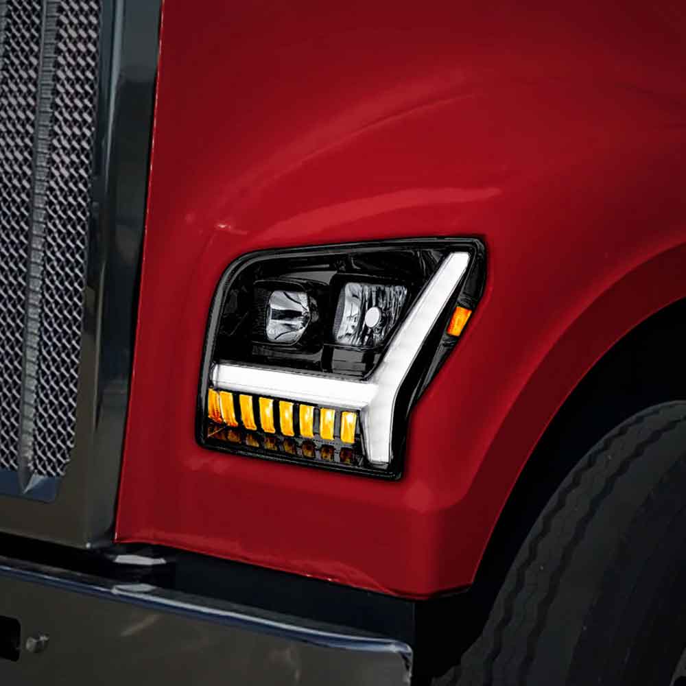 2019-22 Kenworth W990 Black Inner Housing LED DRL Light Bar & Turn Signal