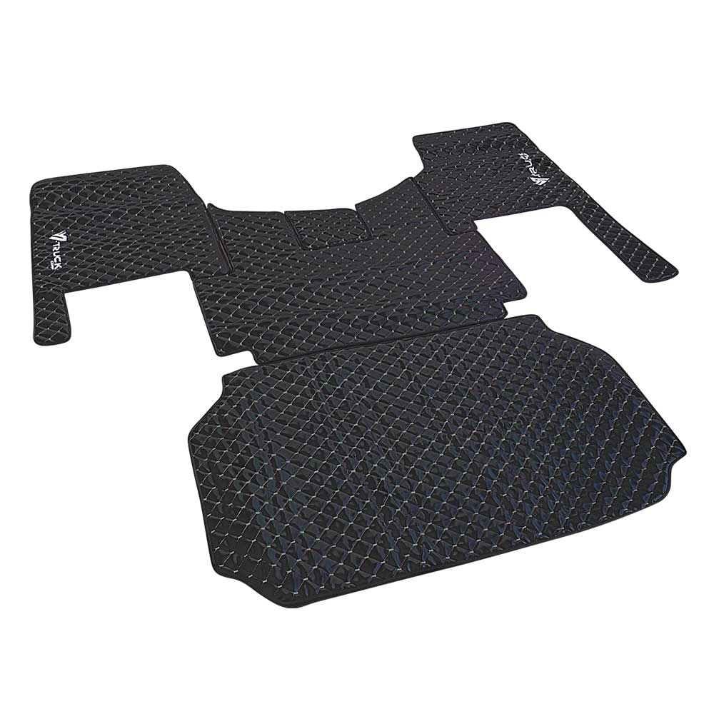 Freightliner Cascadia 2008 - 2017 Five Piece Black Vinyl with Grey Diamond Design Floor Mat Set