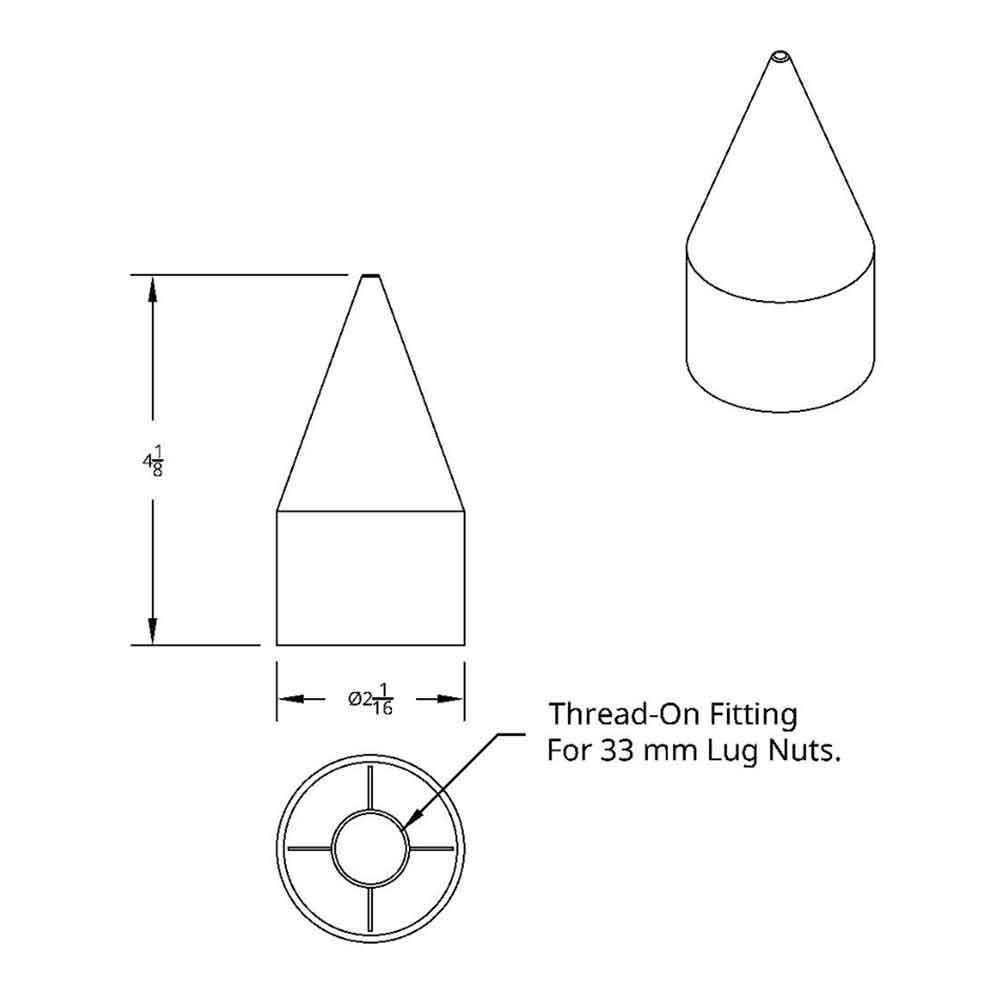 33mm x 4-1/8" Chrome Spike Nut Cover - Thread On, 60-Pack