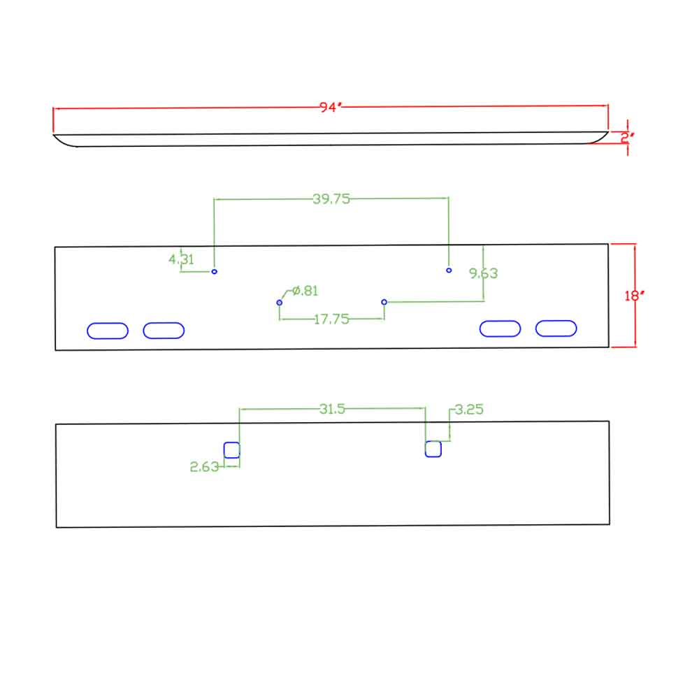 18" Stainless Steel Peterbilt Texas Square Bumper