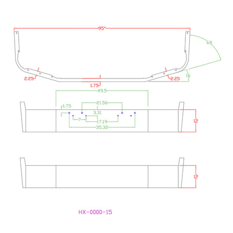 12" Peterbilt 367, 567 2007+ set back axle chrome bumper with mounting holes for semi trucks