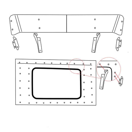 Peterbilt day cab 38" rear sleeper window drop visor, close-up