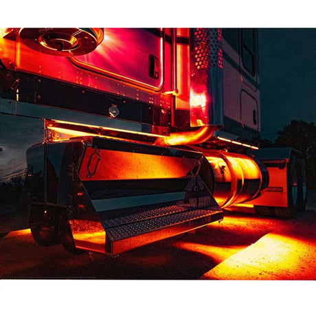 Close-up of Kenworth W900L 3" stainless steel cab panel