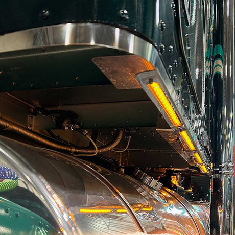 86" X 3" Kenworth W900L stainless steel sleeper panel, close-up