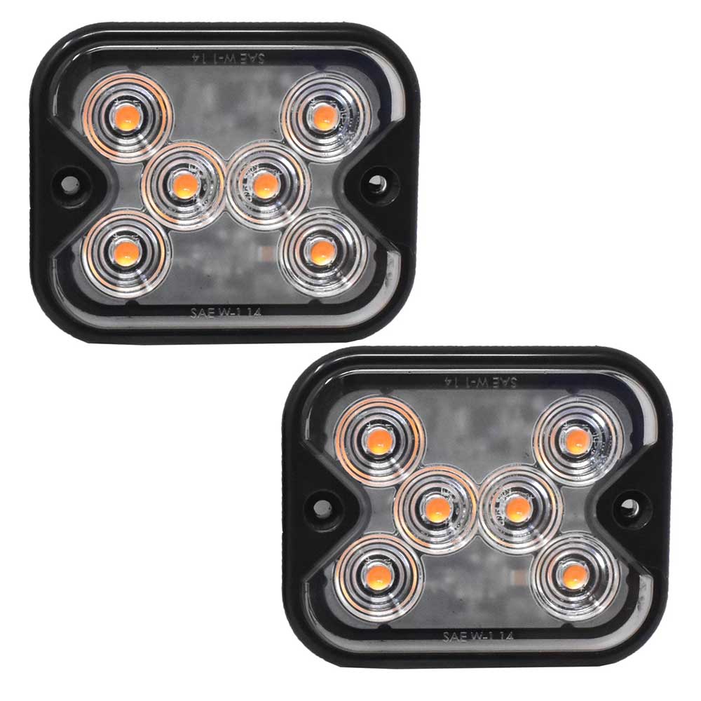 Low Profile Square Six Amber LED Flashing Lights - PR
