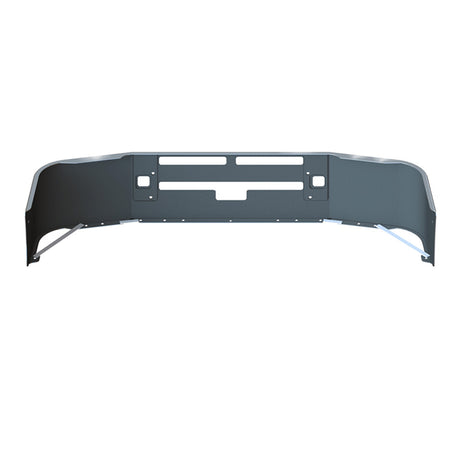 Close-up of 16" Kenworth T600 setback axle stainless steel bumper with vent, step, and tow holes