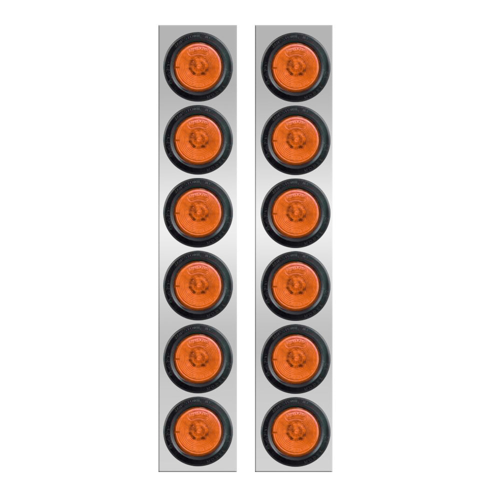 Peterbilt 379, 388, 389 Front 13" Air Cleaner Light Panels with 6 Amber Round LED 2" Lights