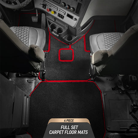 FL casc 2008 - 2017 five piece black w/ red stitching carpet floor mat set, close-up