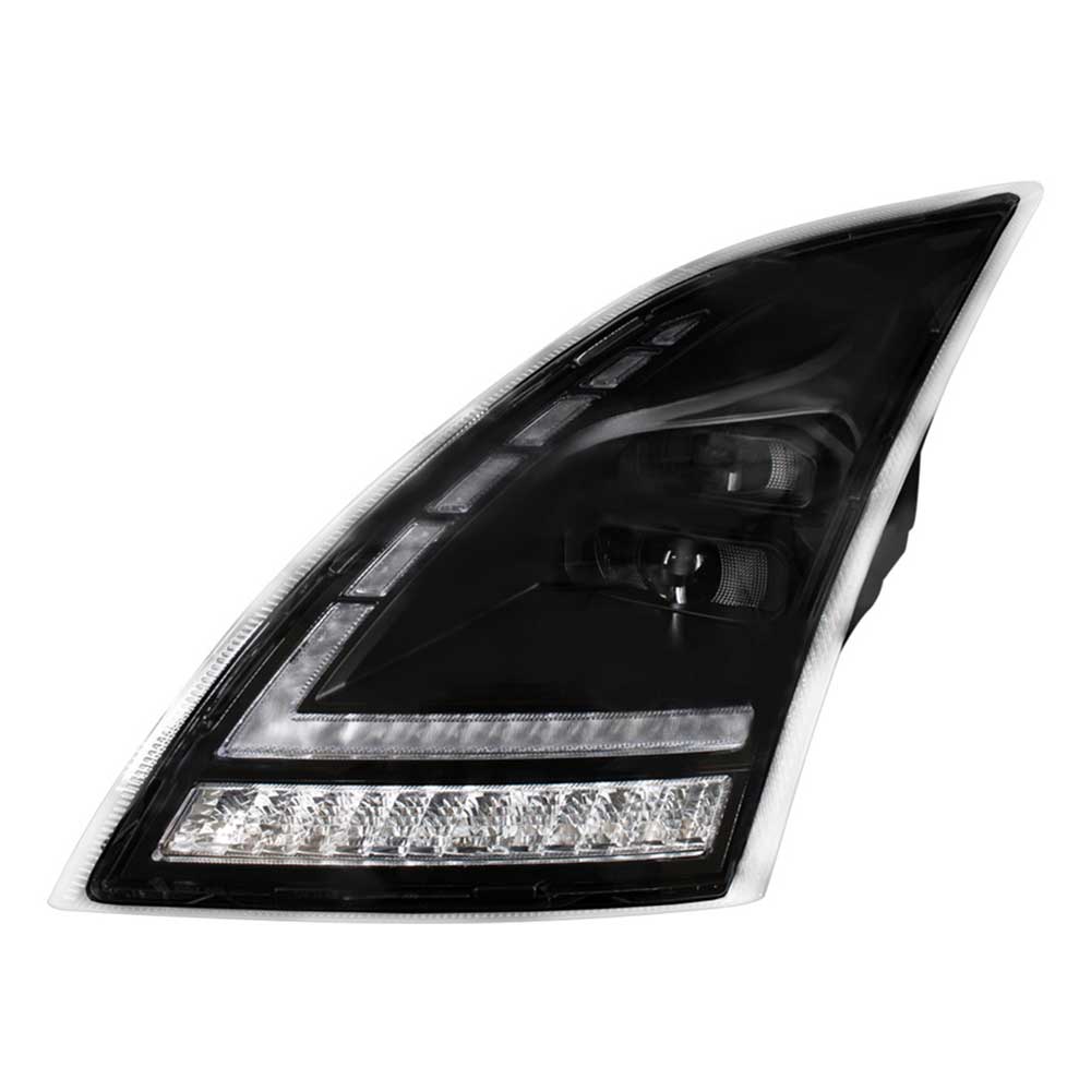 Volvo VNL 2018+ Black LED Headlight with Switchable Sequential Turn Signal