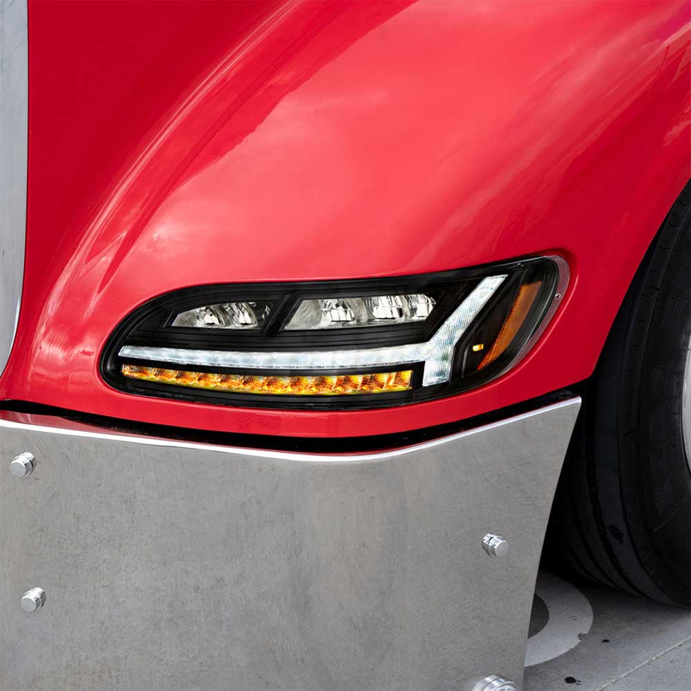 Peterbilt 330, 335, 337, 340, 348, 382, 384, 386, 387 LED Black Headlight - Driver Side