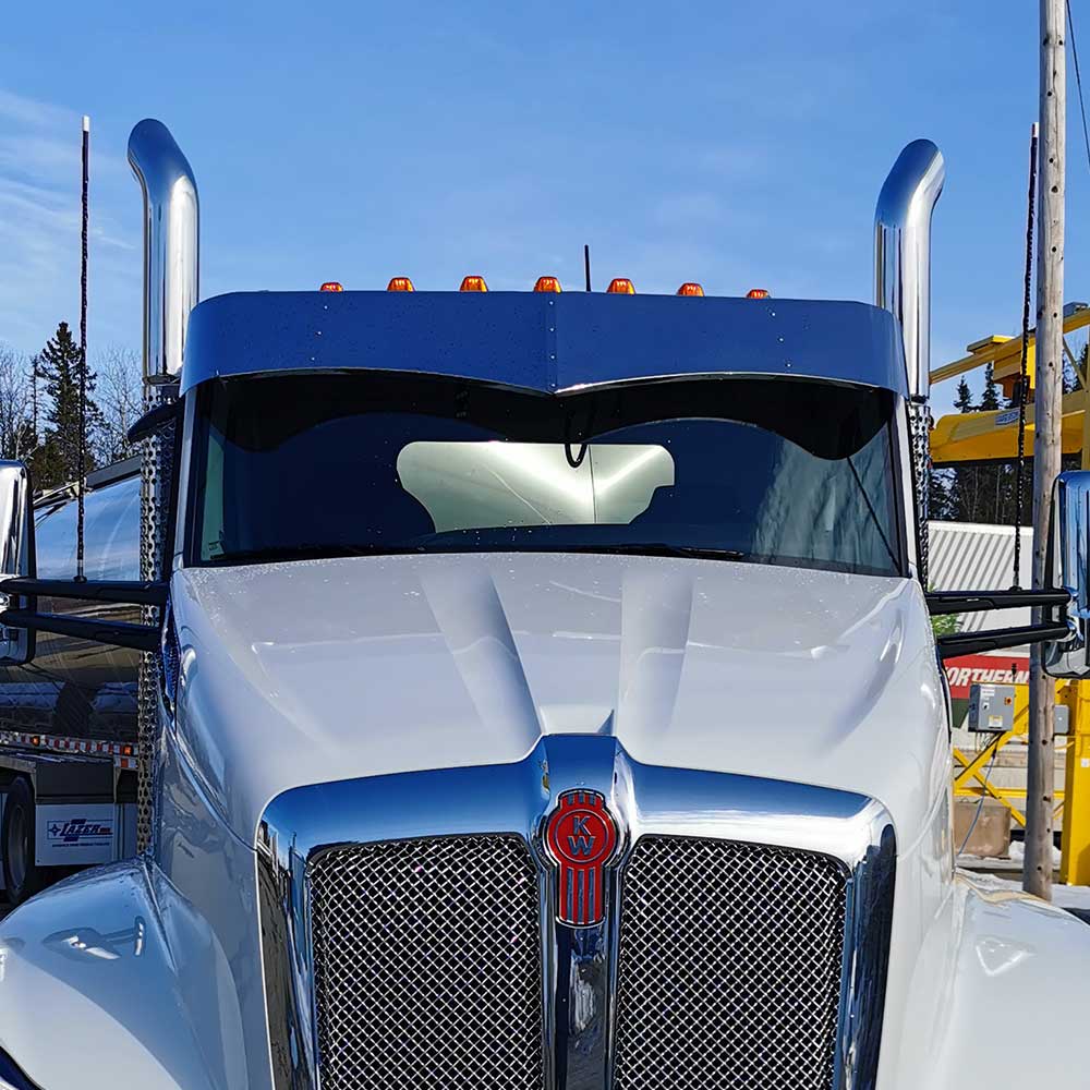 13"-16" KW T680, T880 Day Cab 2013-2024 SS Widow's Peak Visor w/o Existing Visor