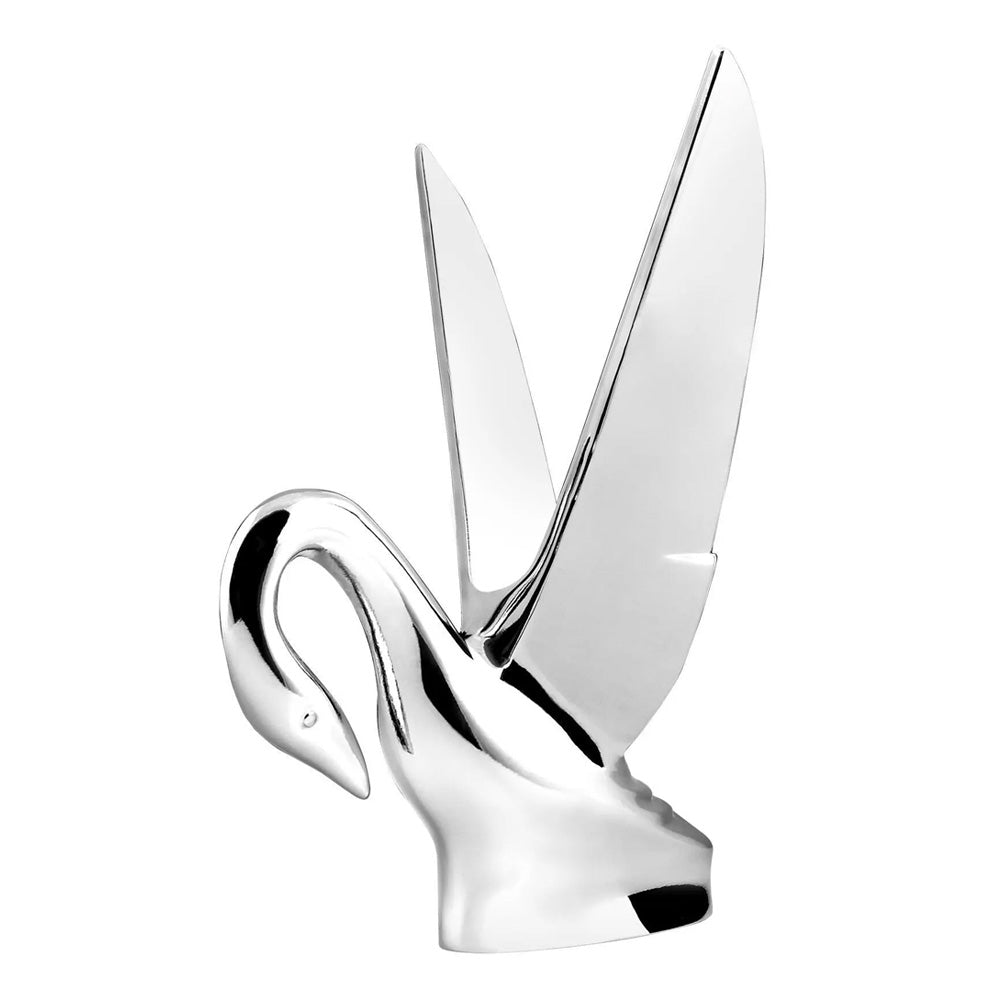 Classic Chrome Swan Hood Ornament with Vintage Wings