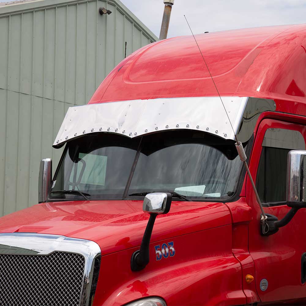 2007-2024 FL Cascadia 18" Stainless Steel Twisted Drop Visor with Twenty 3/4" Light Hole Cutouts
