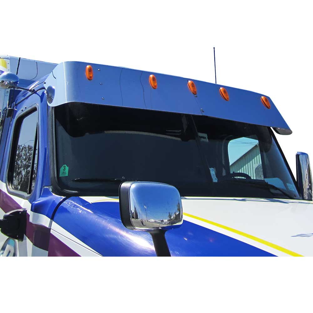 Freightliner Cascadia 2007-2024 Day Cab 16" SS Visor with Five OEM Light Hole Cutouts