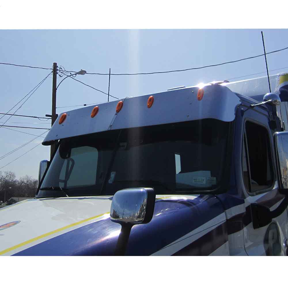 Freightliner Cascadia 2007-2024 Day Cab 16" SS Visor with Five OEM Light Hole Cutouts