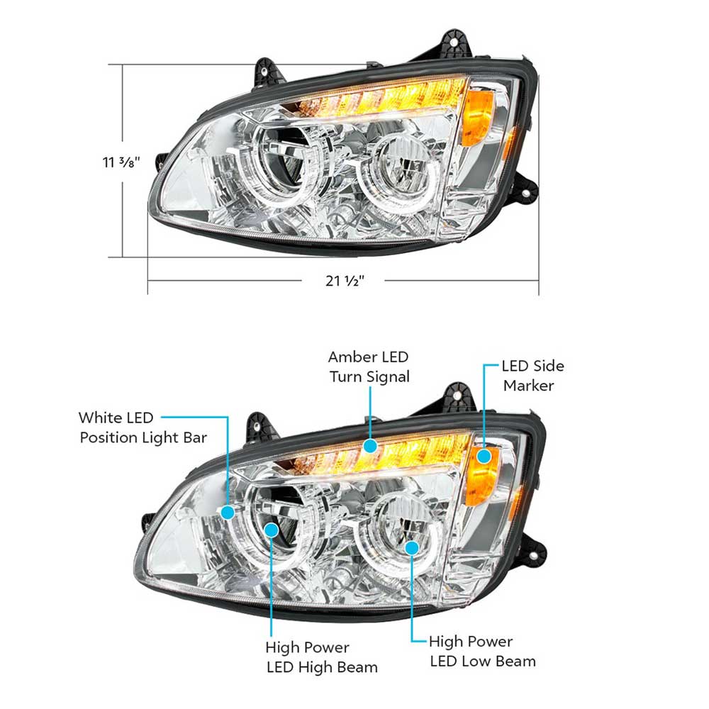 Kenworth T660 2008-2017 LED Headlight with LED Turn Signal and Position Light Bar