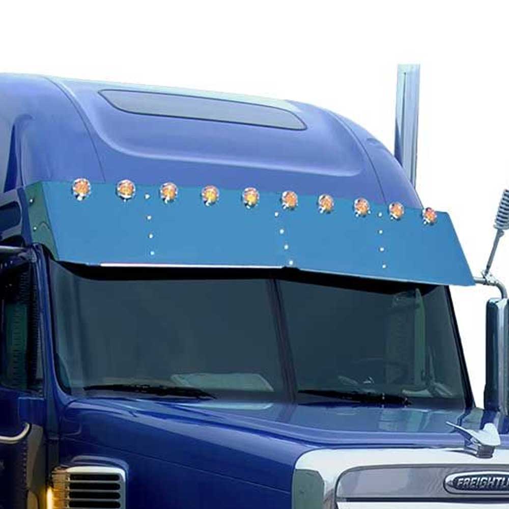 Freightliner Coronado 2003-2016 with Mid Roof 18" SS Drop Visor with Ten 2" Light Holes