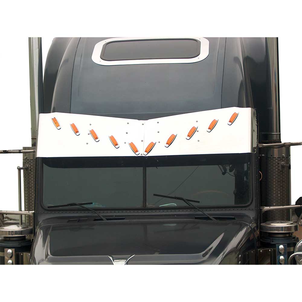Freightliner Classic 17-1/2" x 13-1/2" Pete Style SS Reverse Bowtie Visor with Ten Combo Light Holes