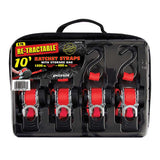 1"x 10' Four Pack of Retractable Rachet Strap in a Storage Bag