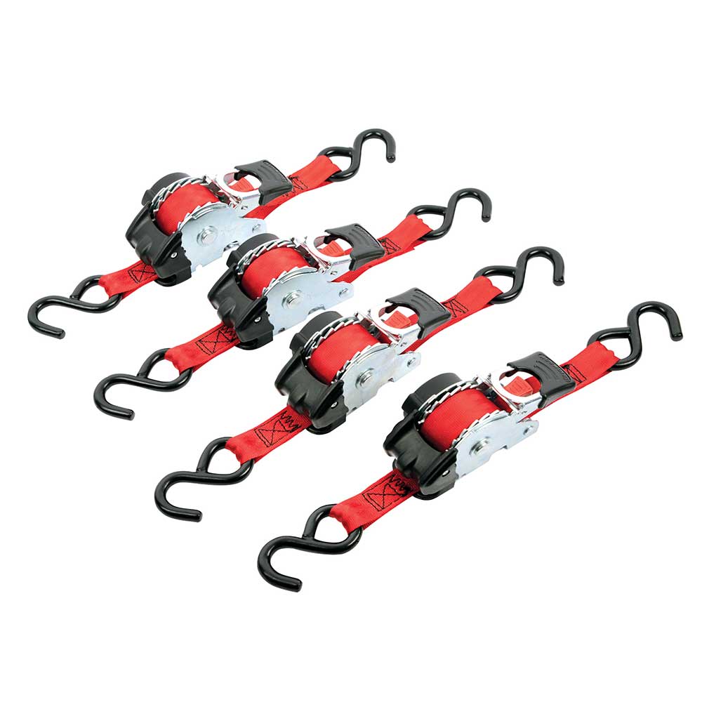 1"x 10' Four Pack of Retractable Rachet Strap in a Storage Bag