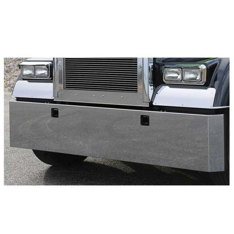 Kenworth W900L, W900B stainless steel 18" mitered end blind mount bumper with tow holes for semi trucks