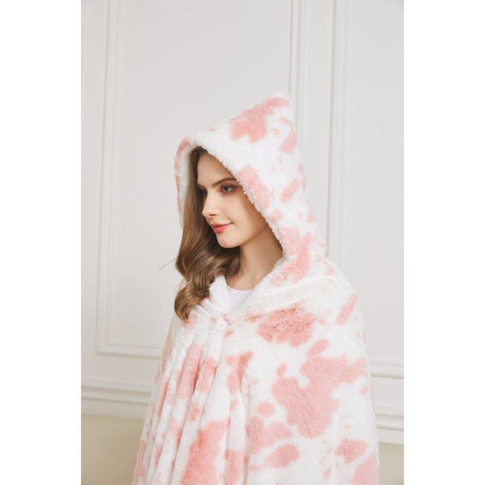 50" x 70" Hooded Sherpa Strawberry Cow Wearable Throw
