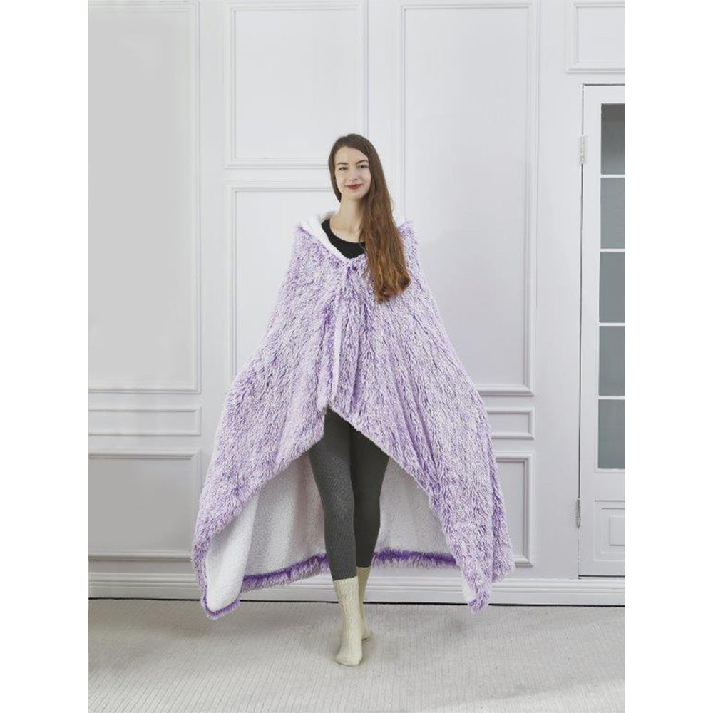 50" x 70" Hooded Sherpa Orchid Frost Wearable Throw