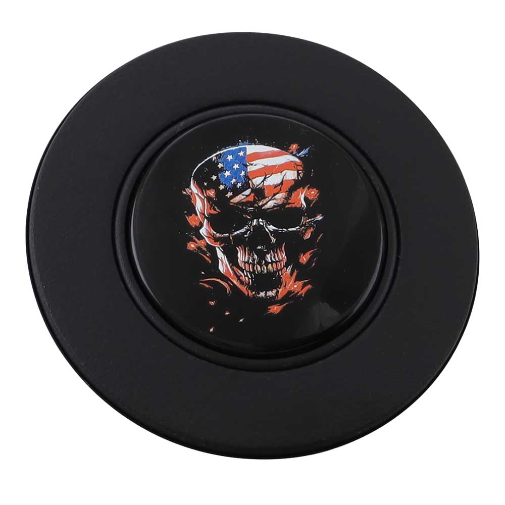 Magnetic Horn Button with Flag Skull on Black Medallion