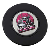 Magnetic Horn Button with Keep On Truckin on Silver Medallion