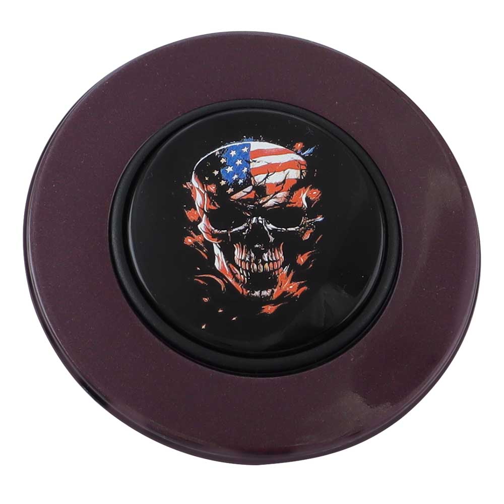 Magnetic Horn Button with Flag Skull on Black Medallion