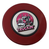 Magnetic Horn Button with Keep On Truckin on Silver Medallion
