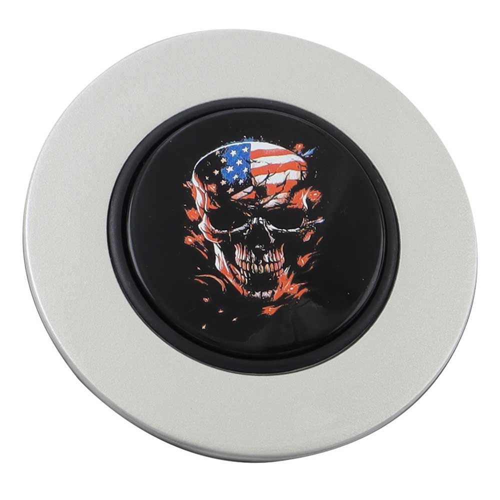 Magnetic Horn Button with Flag Skull on Black Medallion