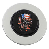 Magnetic Horn Button with Flag Skull on Black Medallion