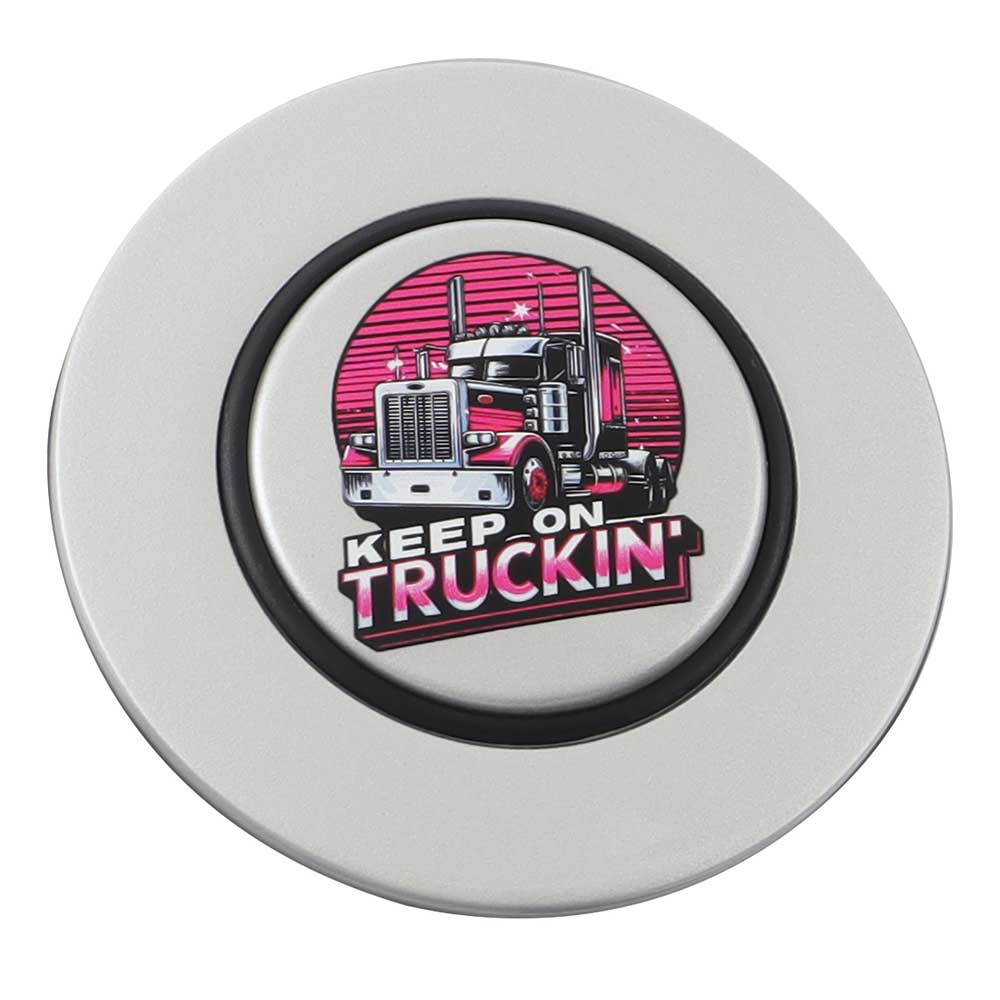 Magnetic Horn Button with Keep On Truckin on Silver Medallion