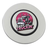 Magnetic Horn Button with Keep On Truckin on Silver Medallion